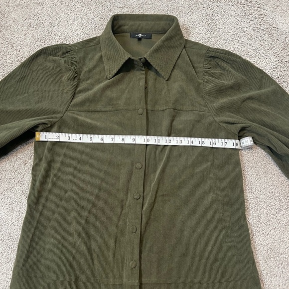 7 FOR ALL MANKIND Army Green Corduroy Button-Up Shirt Dress. Size Medium. - Picture 6 of 9